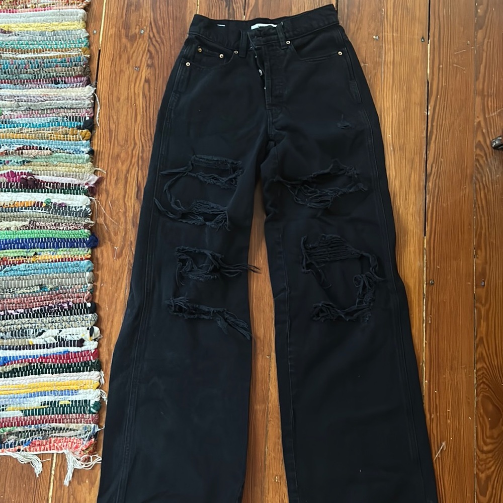 Black High-rise Wide Leg Ripped Jeans